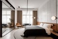 a sleek and minimalist room, with classic retro touches