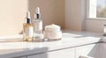 Sleek Minimalist Skincare Setup with Serums and Moisturizers Royalty Free Stock Photo