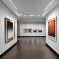 A sleek and modern art gallery with track lighting, white walls, and abstract sculptures2