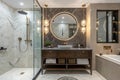 Modern sleek bathroom with marble vanity and shower Royalty Free Stock Photo