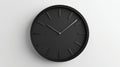 A sleek modern black clock hangs on a white wall symbolizing time punctuality efficiency simplicity and style Royalty Free Stock Photo