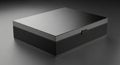 A sleek modern black rectangular box with lid slightly open revealing interior and small handle on grey background 3D rendering Royalty Free Stock Photo