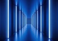 Sleek modern blue hallway with vertical LED lights creating a futuristic path forward Royalty Free Stock Photo