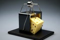 sleek and modern cheese in mousetrap, with stainless steel trap and sleek black finish