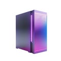 Modern computer tower with vibrant purple and blue led lighting on a white background Royalty Free Stock Photo