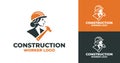 Sleek Modern Construction Worker Logo Royalty Free Stock Photo