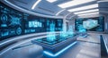 Futuristic Control Room with Advanced Technology and Data Visualization Royalty Free Stock Photo