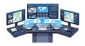 Futuristic Command Center with Multi-Screen Digital Dashboard Royalty Free Stock Photo