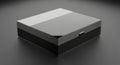 A sleek modern 3D rendered rectangular box with a glossy white lid and black base resting on a solid grey background with Royalty Free Stock Photo
