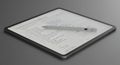 A sleek, modern e-ink tablet rests on a gray surface, accompanied by a stylus. The Royalty Free Stock Photo