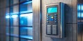 Sleek Modern Electronic Door Lock Intuitive Blue LCD Screen and Numbered Keypad for Enhanced Security and Convenience Royalty Free Stock Photo