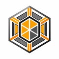Sleek and modern hexagonal logo design in orange and grey colors, A sleek and modern interpretation of honeycomb patterns, Royalty Free Stock Photo