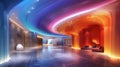 sleek, modern interior with a rainbow-hued cyclorama ceiling. The room features a large open space with sleek Royalty Free Stock Photo