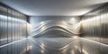 Sleek modern interior with wave-shaped wall and reflective floor, ideal for product display or event backdrop. Generative AI Royalty Free Stock Photo