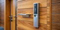 Sleek Modern Keycard Entry System for Enhanced Home Security A Secure Wooden Door Access Solution Royalty Free Stock Photo