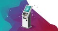 A sleek, modern kiosk with a digital screen displaying a user interface. Below the Royalty Free Stock Photo