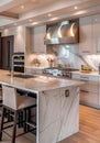 Sleek modern kitchen with high-end stainless steel appliances and marble countertops