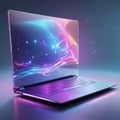 sleek and modern laptop with a holographic display.