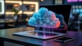 Modern laptop displaying cloud computing data storage and information technology concepts Royalty Free Stock Photo