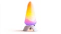 Sleek modern lava lamp with a gradient of yellow to purple glowing colors against white isolated background