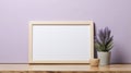 Blank Wooden Frame Mockup On Purple Wall With Holotone Printing Style