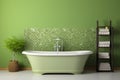 Sleek modern light green bathroom interior with elegant bathtub and stylish tiled wall aesthetic Royalty Free Stock Photo