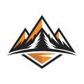 Sleek, modern logo featuring a mountain design in orange and black colors, Create a sleek and modern logo for a high-fashion