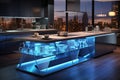 Sleek modern luxury kitchen illuminated with stylish white LED lighting Royalty Free Stock Photo