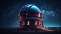 Modern observatory building, night sky with stars on the background space exploration concept