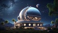 Modern observatory building, night sky with stars on the background space exploration concept