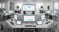Modern Office Workspace with Multiple Monitors and Data Analysis Software Royalty Free Stock Photo