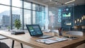Modern Office Workspace with Data Visualization Royalty Free Stock Photo