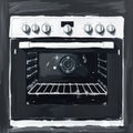 Sketch of Modern oven with multiple knobs and empty interior in kitchen space Royalty Free Stock Photo