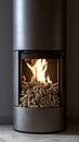 Sleek modern pellet stove emitting flames, ideal for home heating