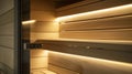 A sleek and modern sauna equipped with energysaving LED lights and a recycled glass door for maximum sustainability.