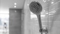 sleek modern silver showerhead on bathroom, chrome shower head Royalty Free Stock Photo