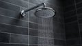 sleek modern silver showerhead on bathroom, chrome shower head Royalty Free Stock Photo