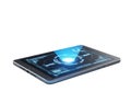 Modern tablet device with glowing blue interface and futuristic design Royalty Free Stock Photo