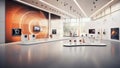 A sleek and modern technology showroom orange glass on background and white color