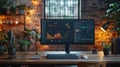 Modern Workspace with Data Analytics Dashboard on Desktop Computer Royalty Free Stock Photo