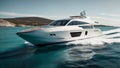 A sleek, modern yacht gliding through crystal clear waters. Wealthy and rich people lifestyle idea.