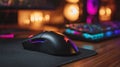 RGB Gaming Mouse with Mechanical Keyboard and Vibrant Bokeh Background Royalty Free Stock Photo