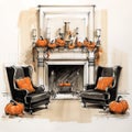 Sleek And Ominous Halloween Interior Design Sketch