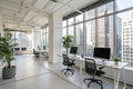 Modern open-plan office with city view Royalty Free Stock Photo