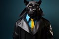 Sleek Panther with Detective\'s Trench Coat Portrait. Generative AI illustration