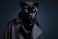 Sleek Panther with Detective\'s Trench Coat Portrait. Generative AI illustration