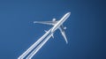 Sleek passenger jet gliding across a crisp azure sky Royalty Free Stock Photo