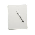 A sleek pen resting on top of a stack of blank white paper sheets Royalty Free Stock Photo