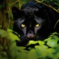 A sleek and powerful black panther prowls through the underbrush