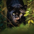 A sleek and powerful black panther prowls through the underbrush Royalty Free Stock Photo